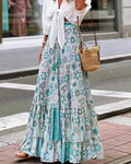Celeste Flowy Boho Falda Estampada con Volantes
