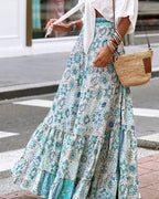 Celeste Flowy Boho Falda Estampada con Volantes