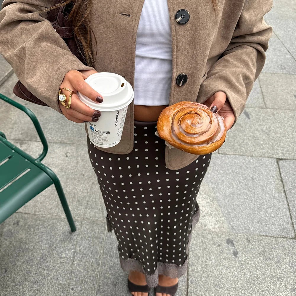 Falda midi Hadley de lunares con encaje