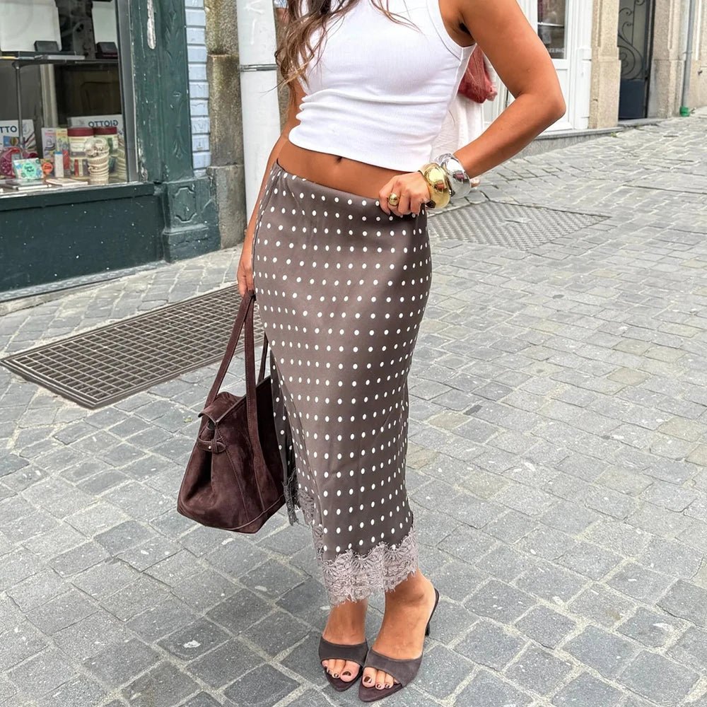 Falda midi retro de lunares con encaje Nicky