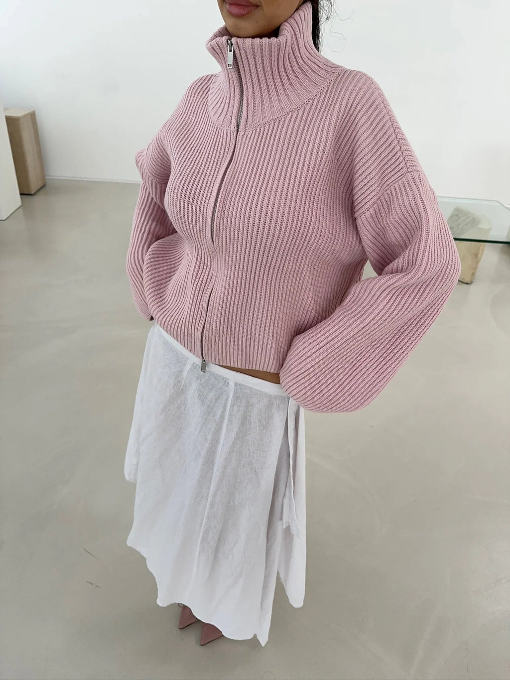 Daniela Cárdigan Oversized de Punto Canalé con Cremallera