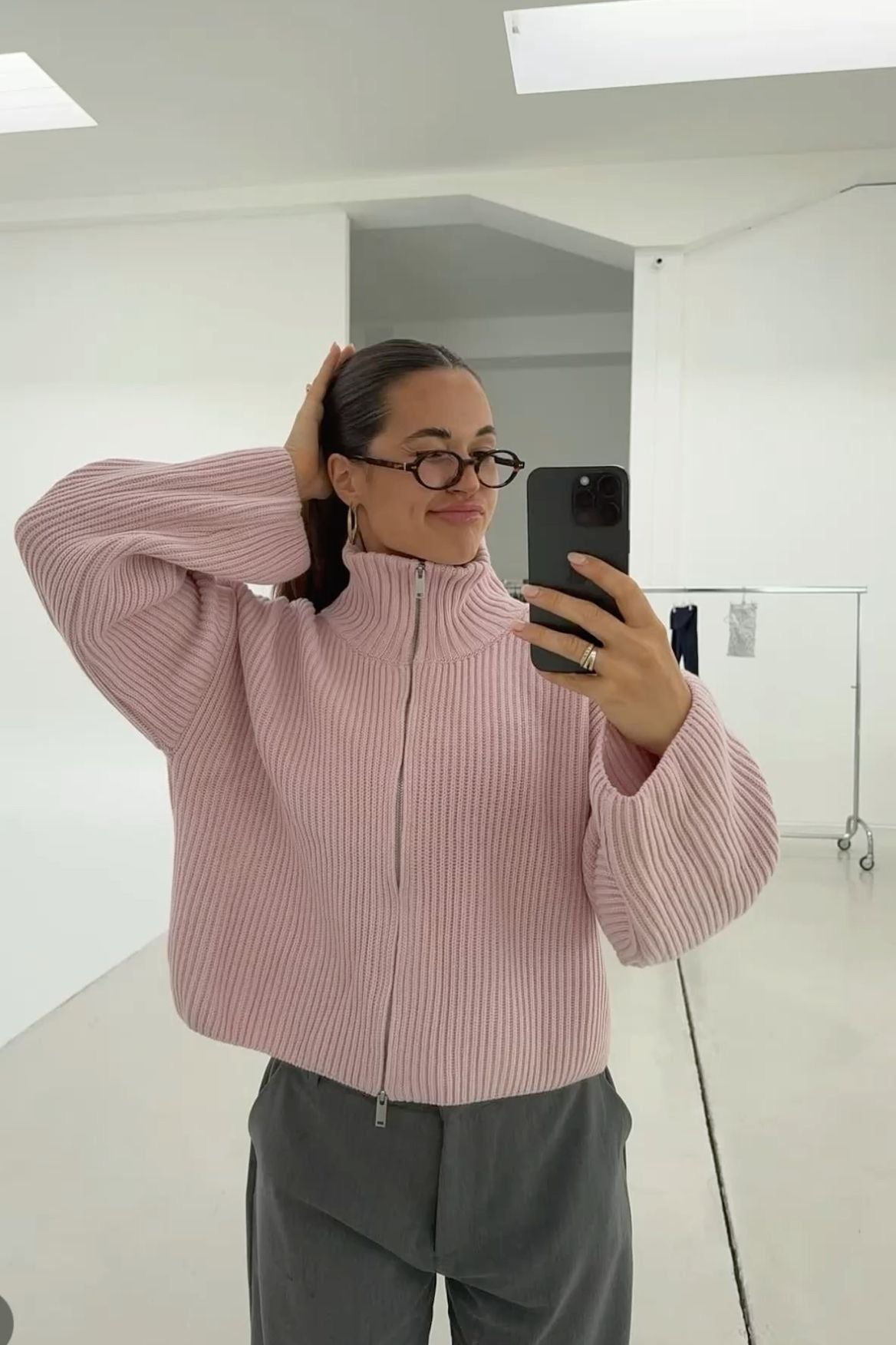 Daniela Cárdigan Oversized de Punto Canalé con Cremallera