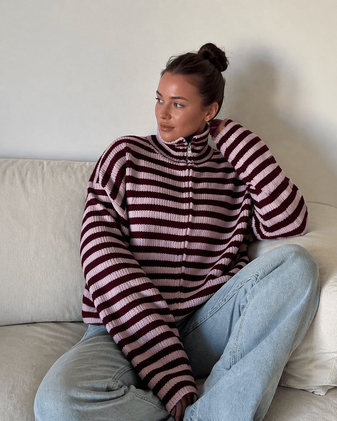 Hanna suéter de cuello alto a rayas