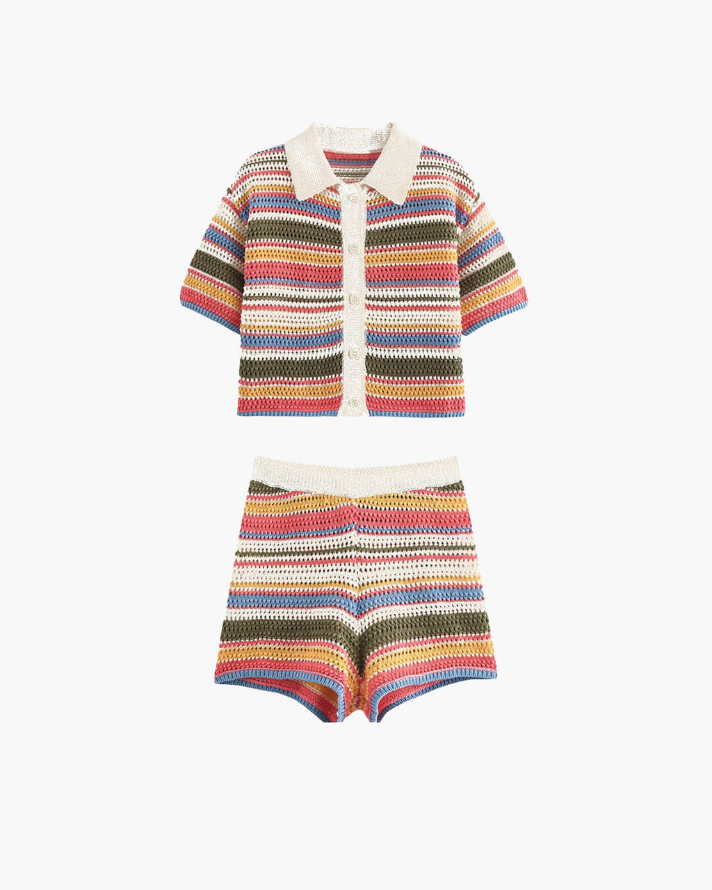 Conjunto Jasmin de suéter corto crochet y shorts