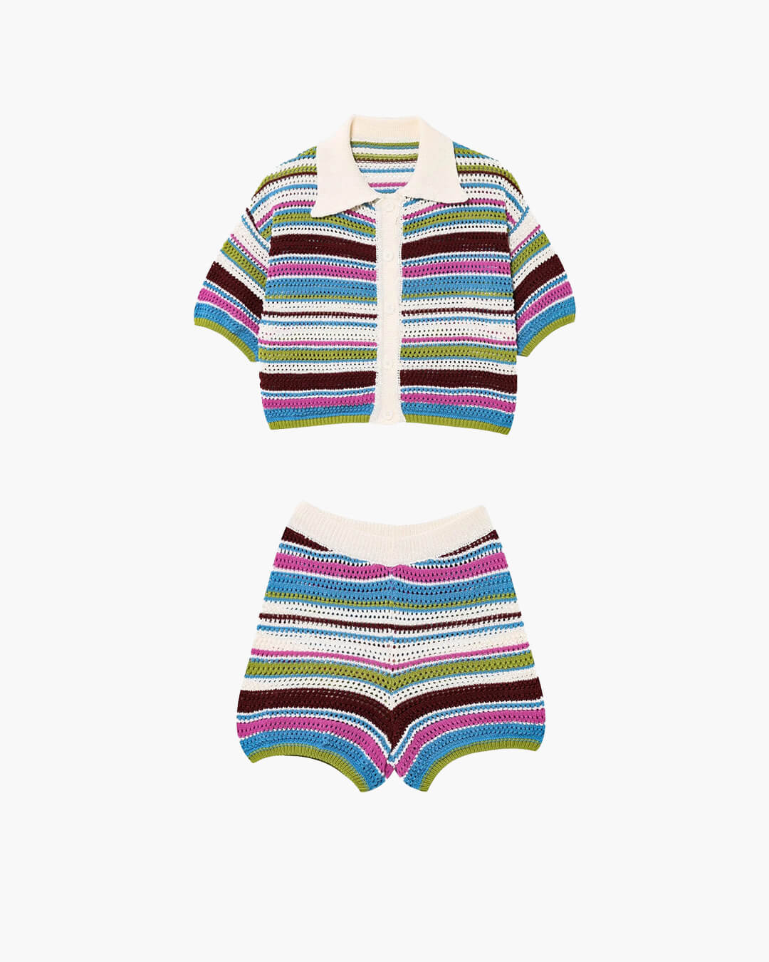 Conjunto Jasmin de suéter corto crochet y shorts