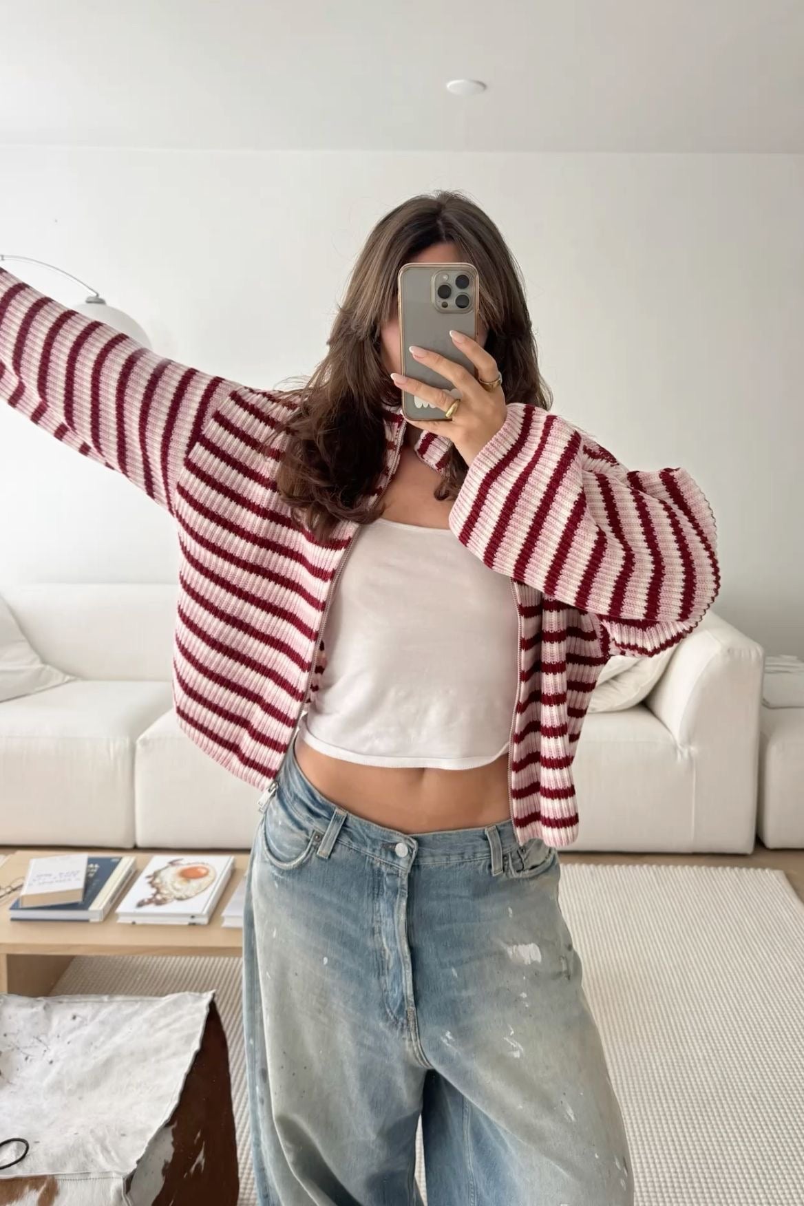 Nora suéter oversize a rayas con cremallera