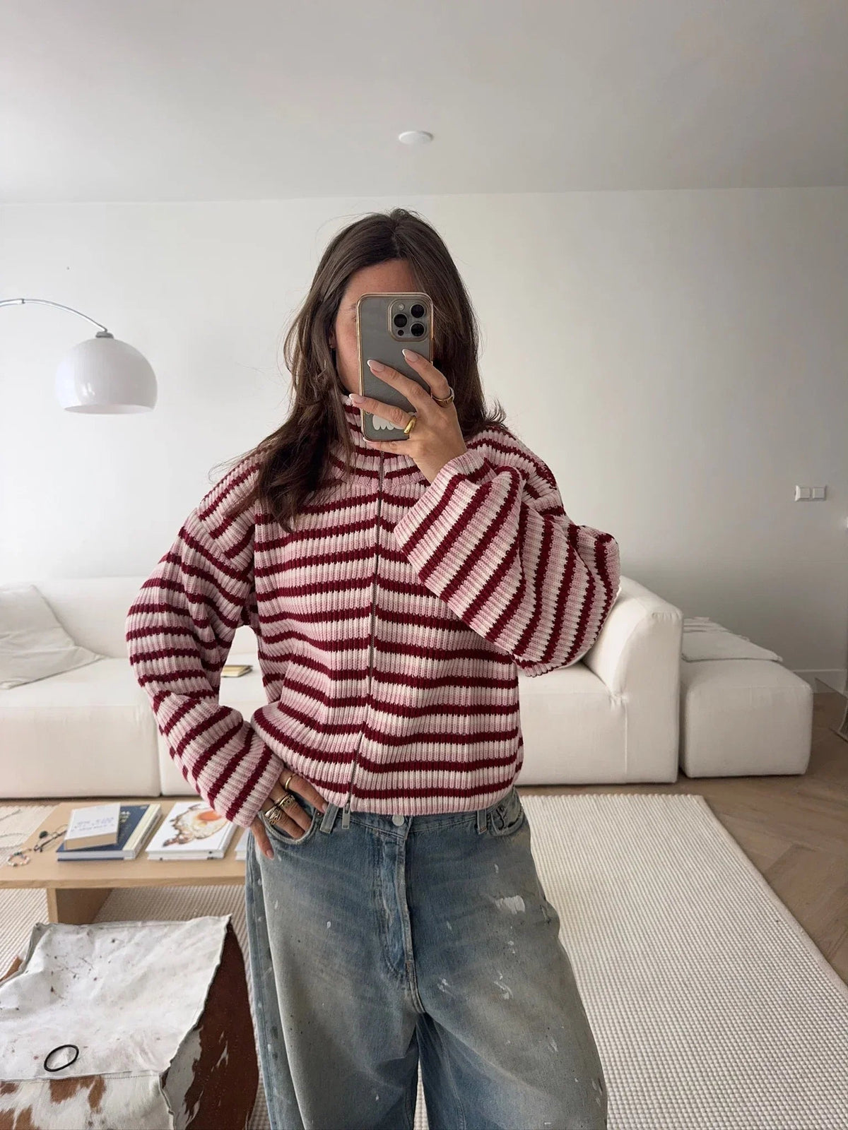 Nora suéter oversize a rayas con cremallera