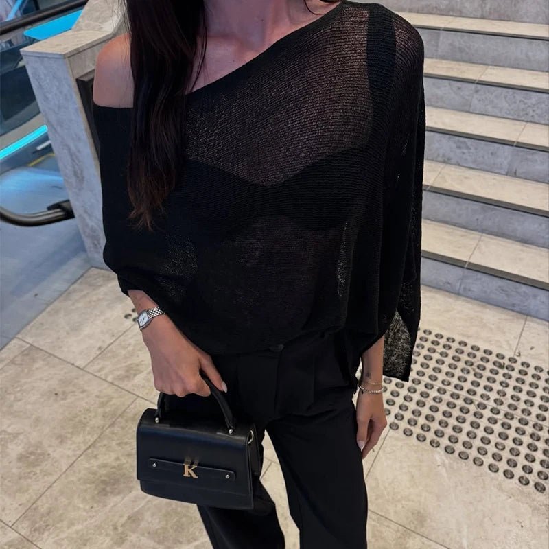 MARTINA | Top asimétrico tipo poncho transparente