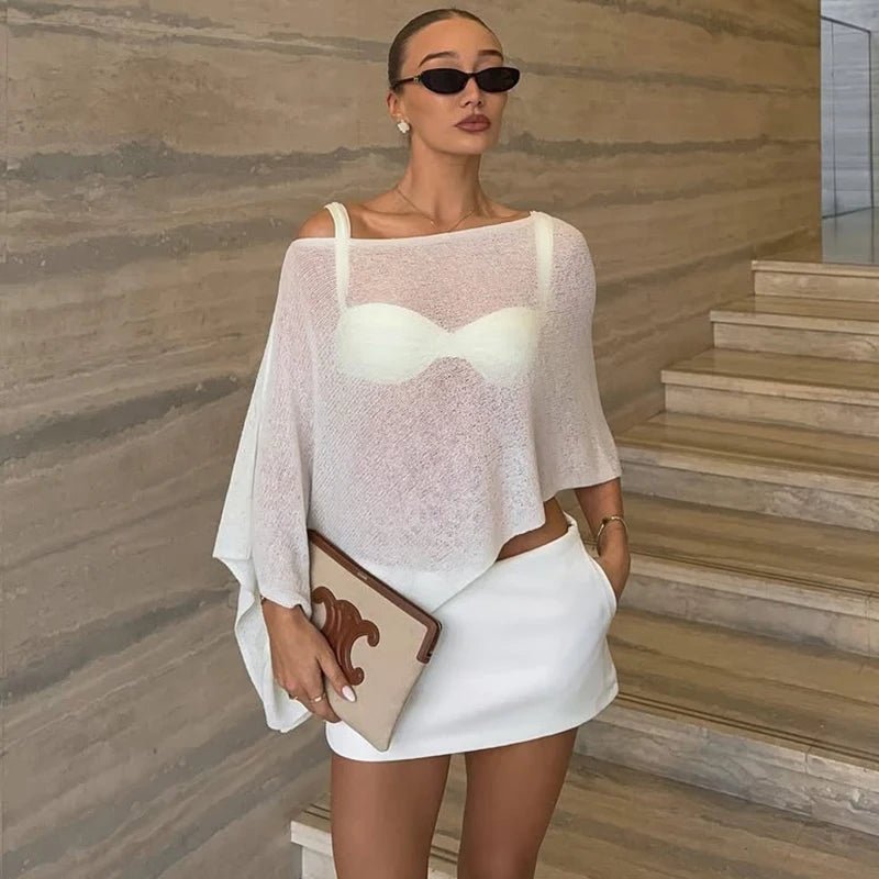 MARTINA | Top asimétrico tipo poncho transparente