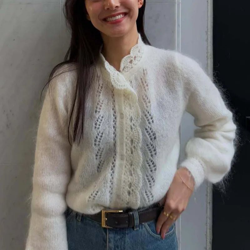 ALESSIA | Cárdigan de punto blanco de encaje
