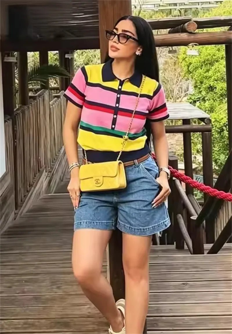 Top polo de punto Claudia Colorblock