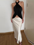 Top Halter Amelie de satén con flecos