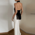 Top Halter Amelie de satén con flecos