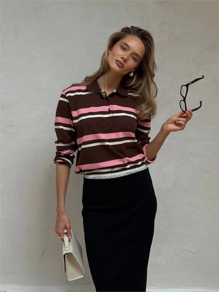 Top polo de manga larga Layla a rayas