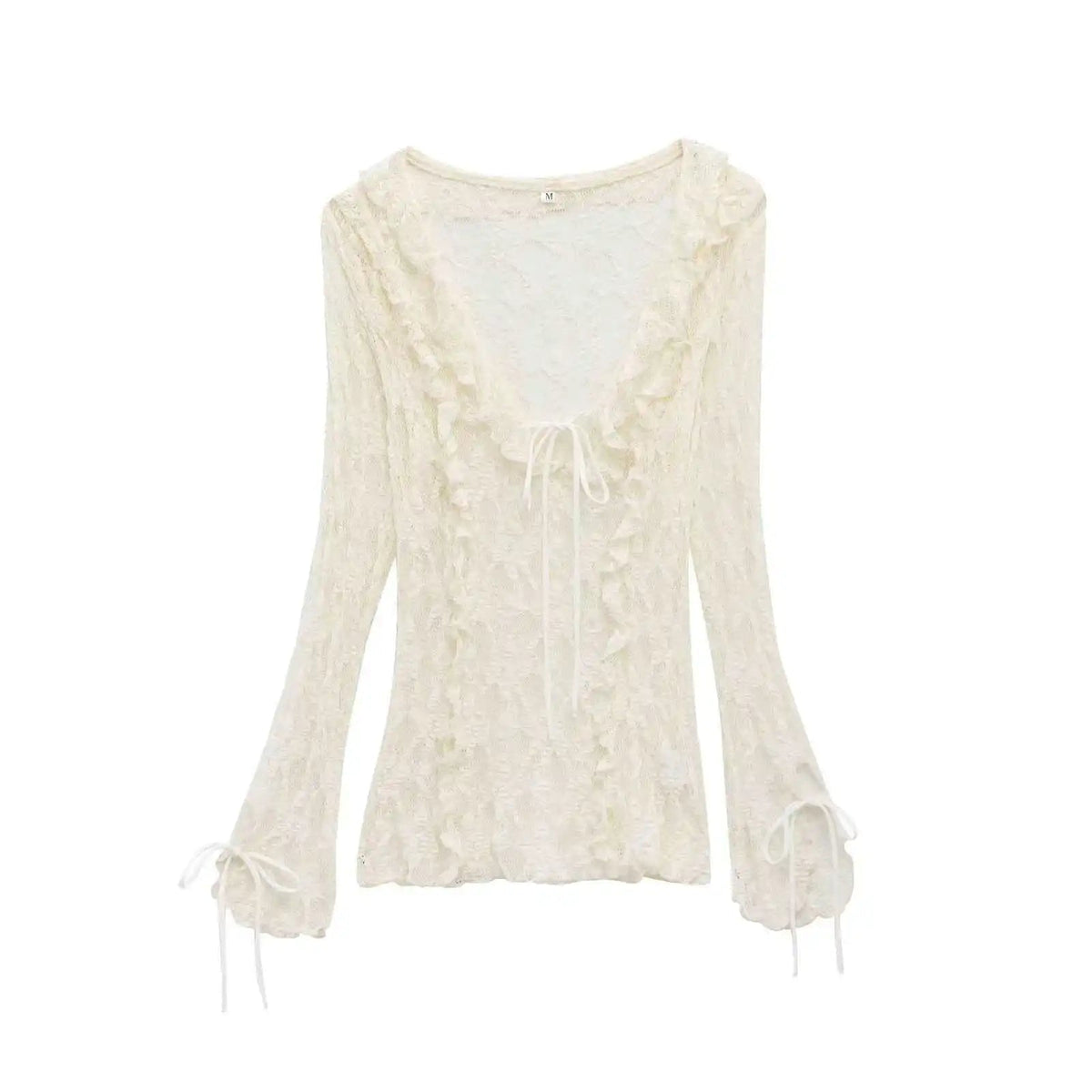 Top Mary con cuello de encaje en capas