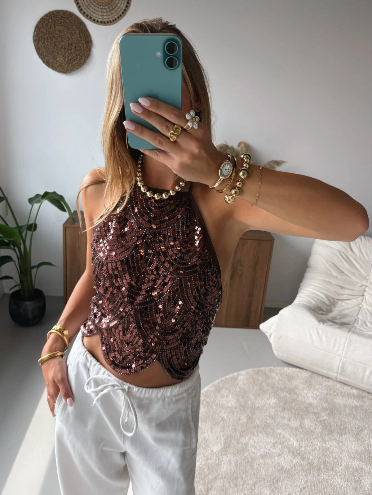 Sophia top halter de lentejuelas