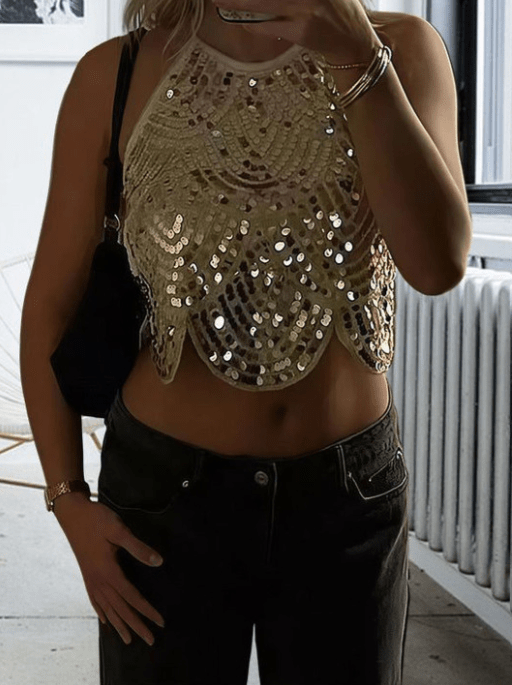 Sophia top halter de lentejuelas
