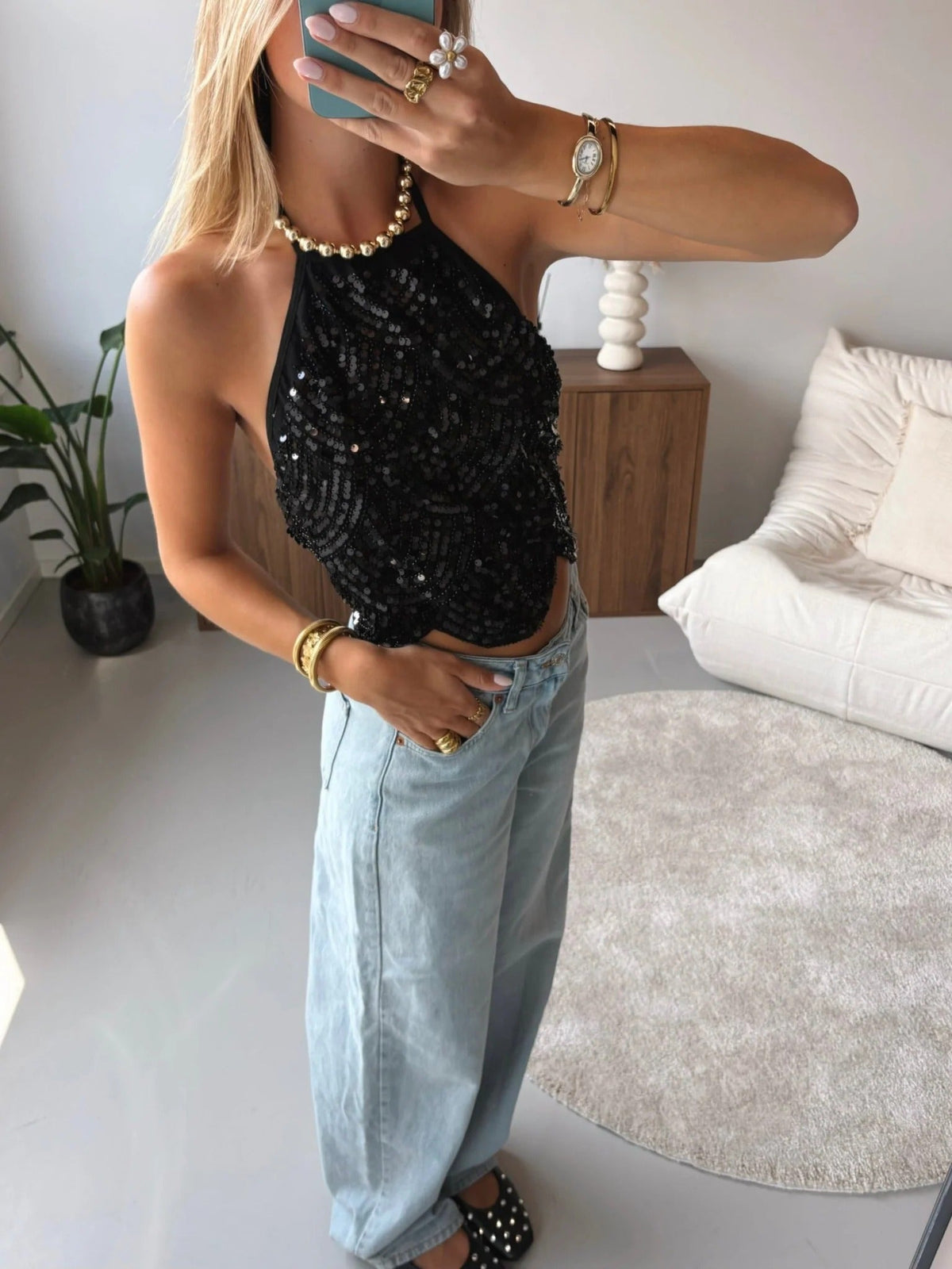 Sophia top halter de lentejuelas