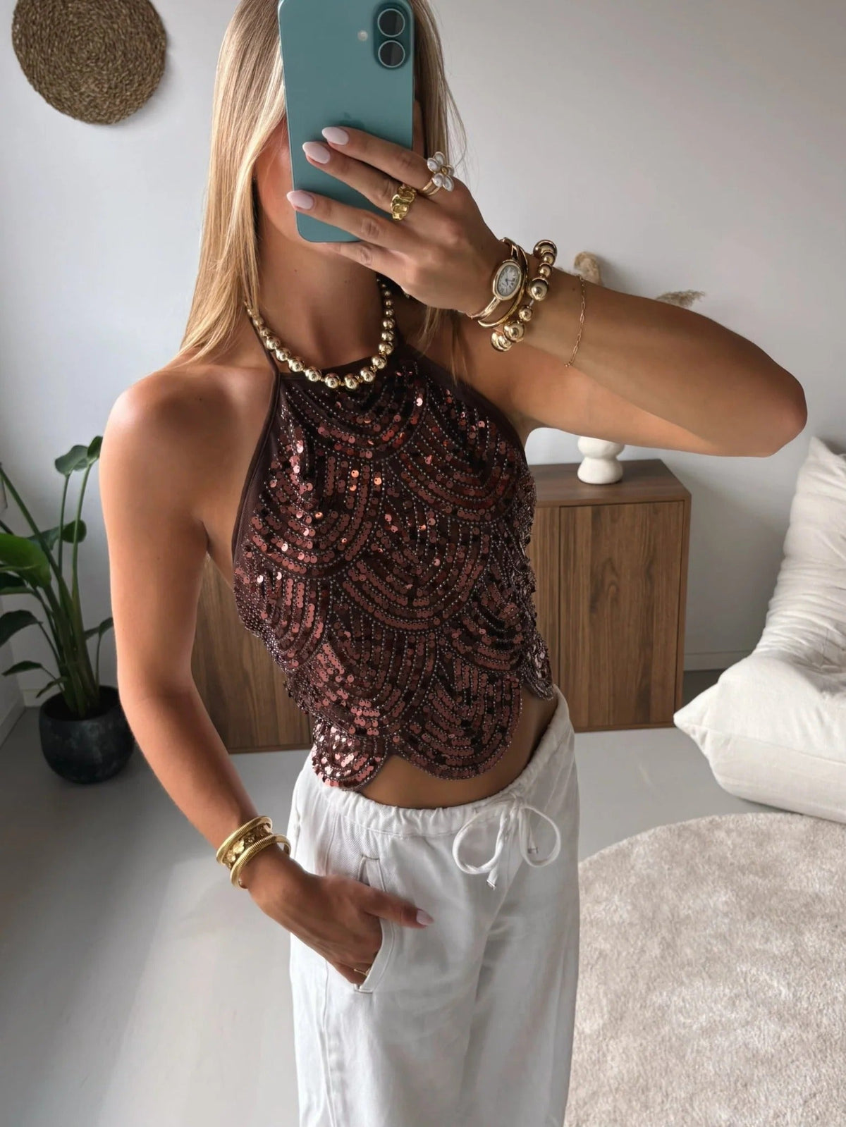 Sophia top halter de lentejuelas