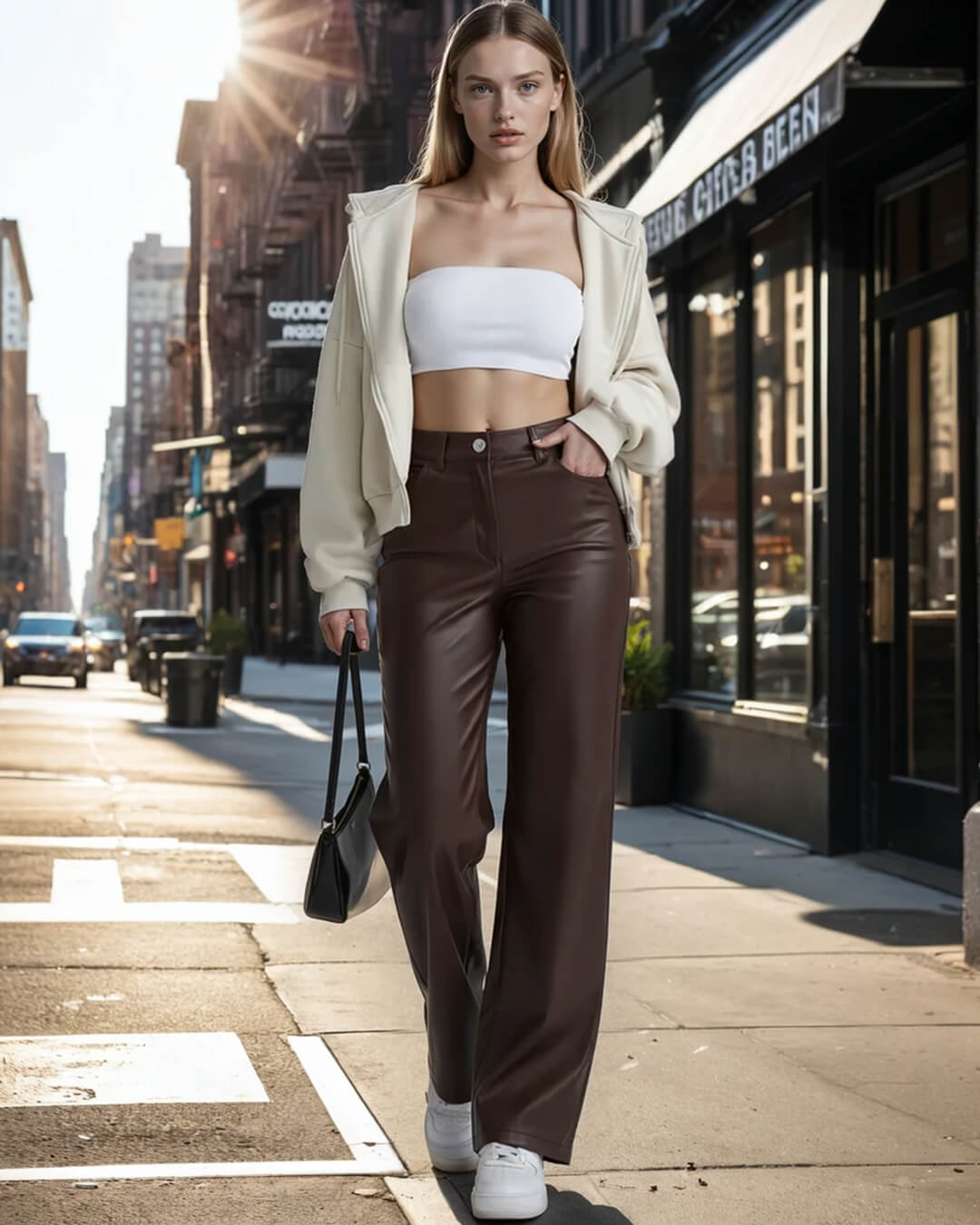 Pantalones clásicos Cassy de cuero vegano