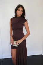 Vestido mini Jenny con cuello alto fruncido