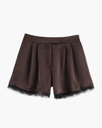 Shorts mini Xylia de satén con encaje
