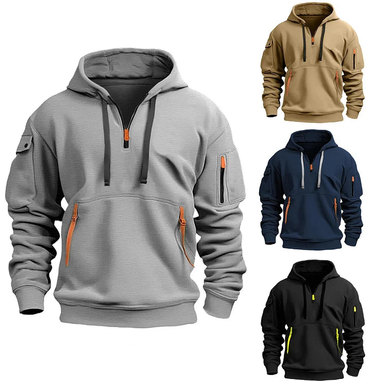 Sudadera con capucha para hombre con media cremallera – Comodidad y estilo moderno
