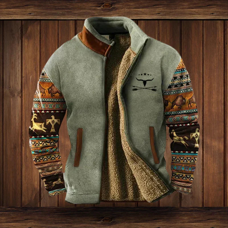 Chaleco cálido para hombre de estilo western – motivos étnicos para el invierno