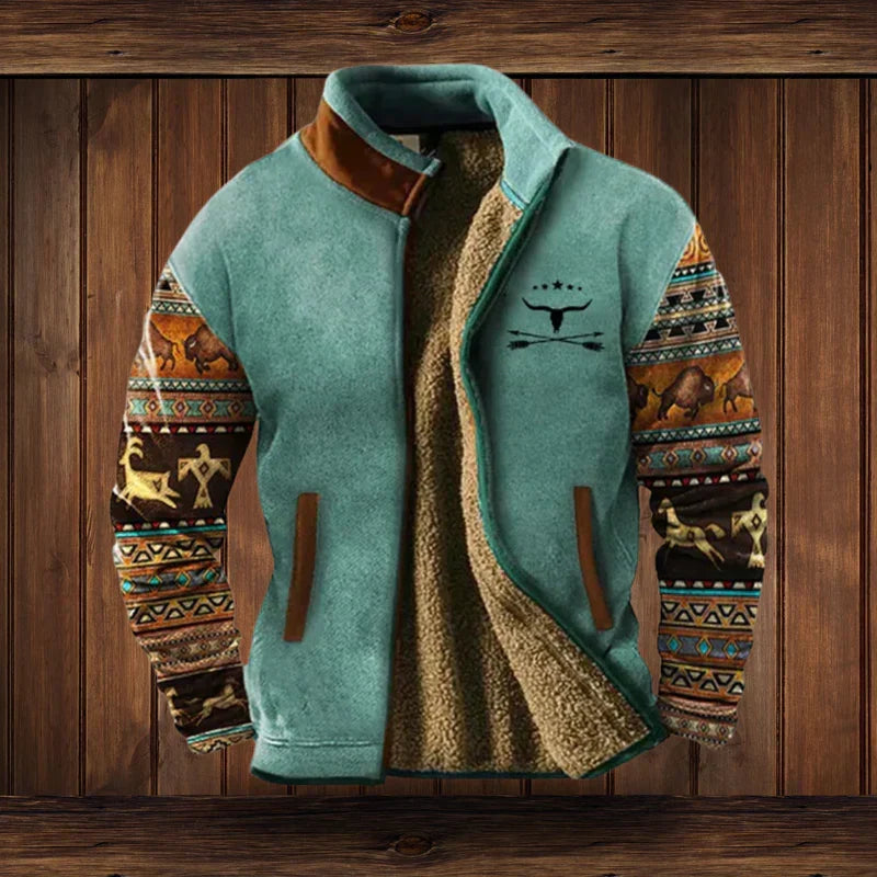 Chaleco cálido para hombre de estilo western – motivos étnicos para el invierno