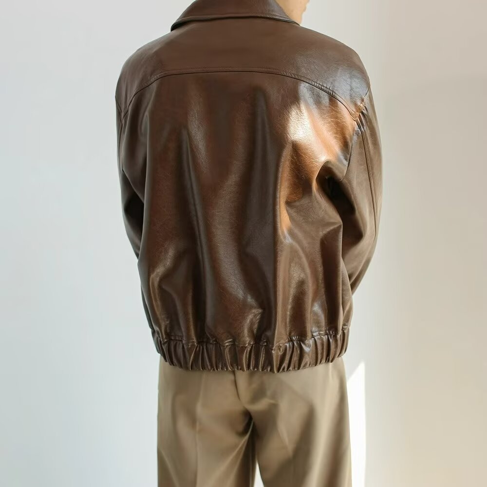 Chaqueta marrón para hombre - Corte oversize - Acabado brillante