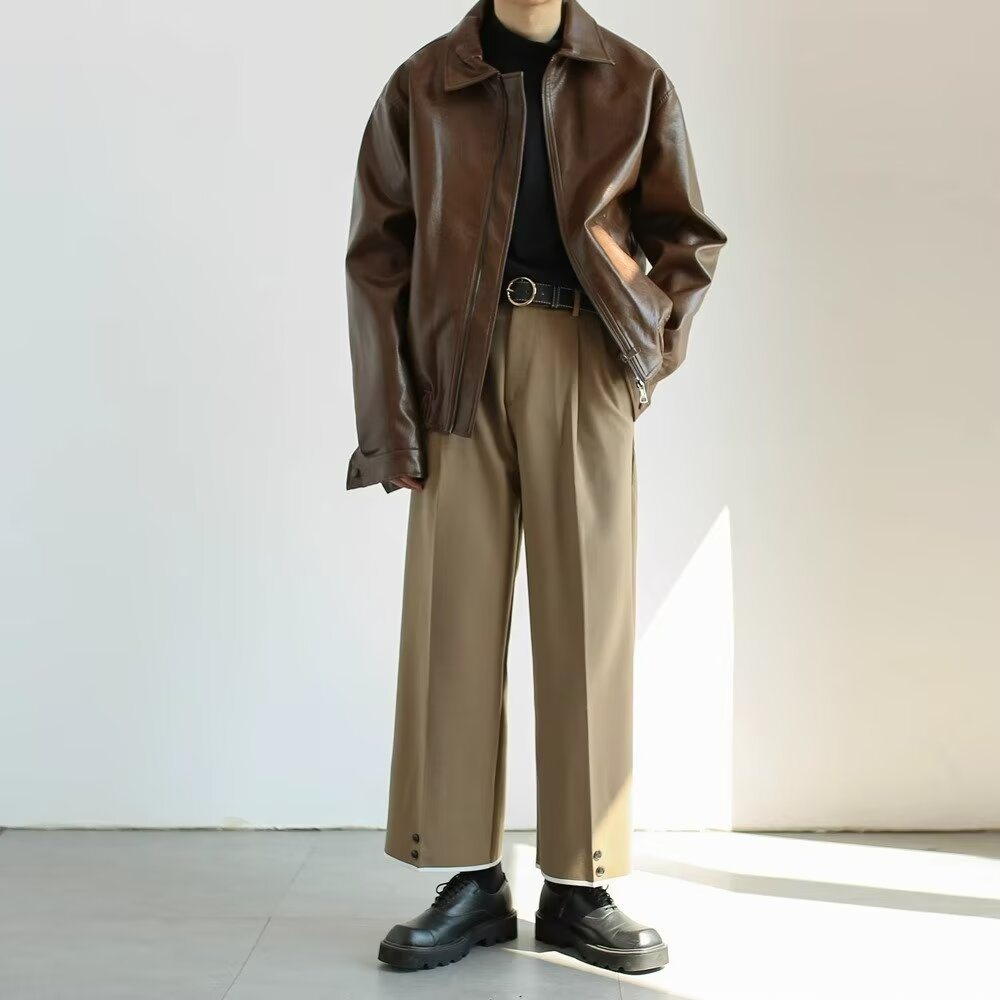 Chaqueta marrón para hombre - Corte oversize - Acabado brillante