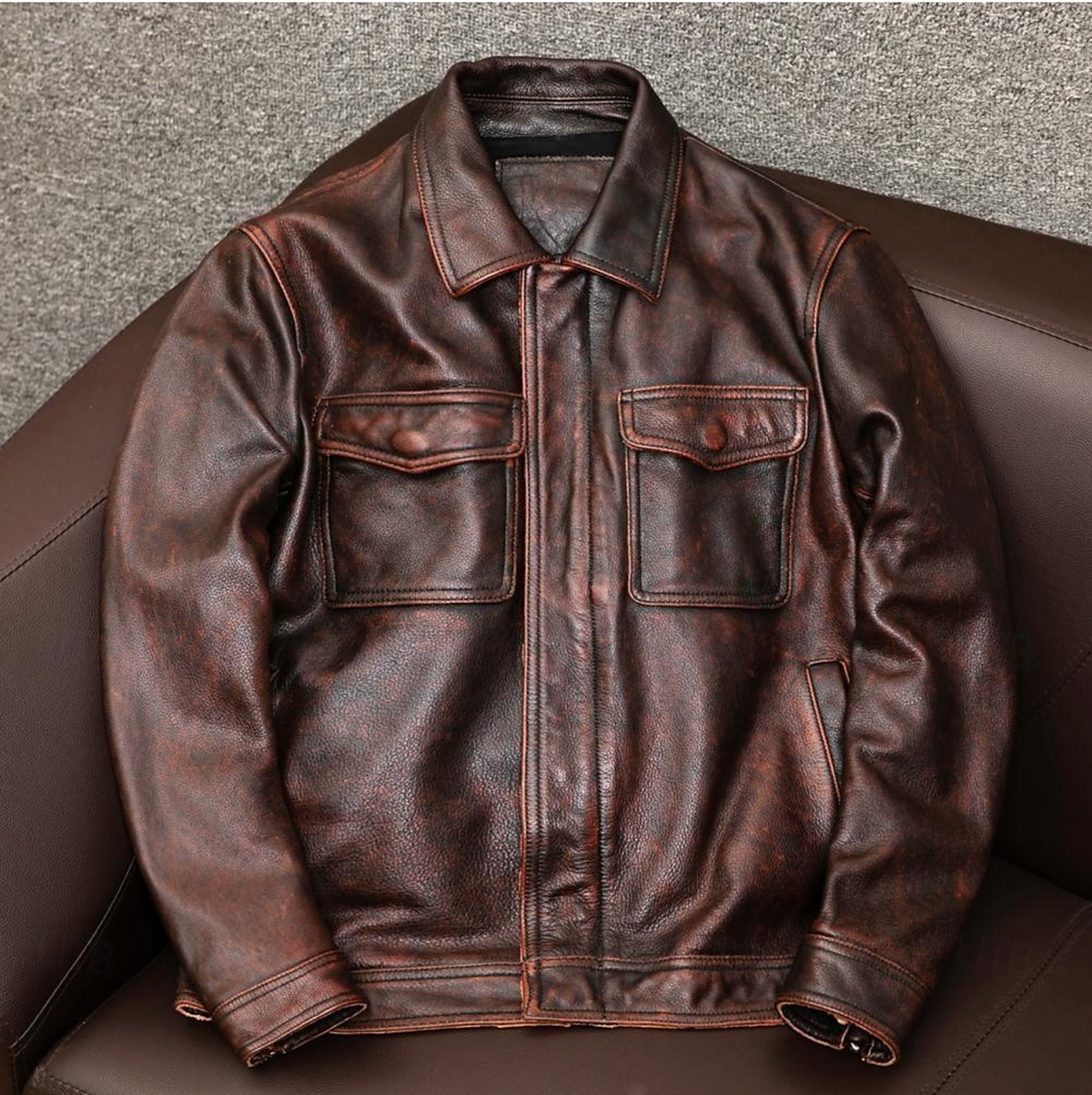 Chaqueta de Cuero Elegante para Hombres | Lujo Clásico