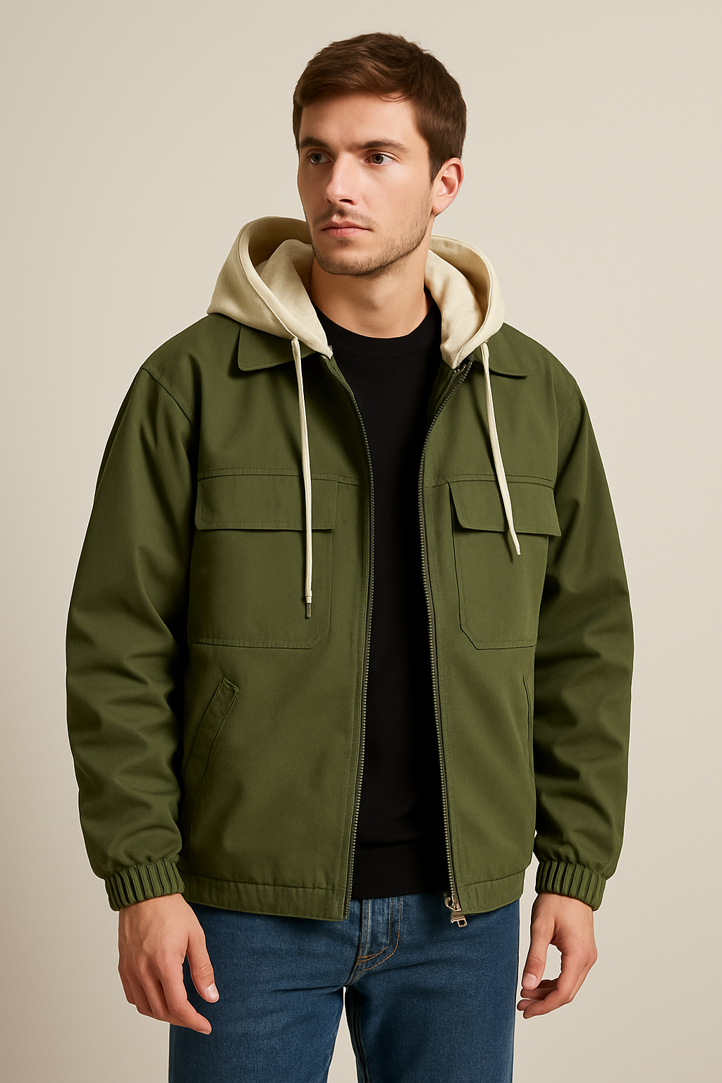Chaqueta urbana ligera para hombre con capucha integrada