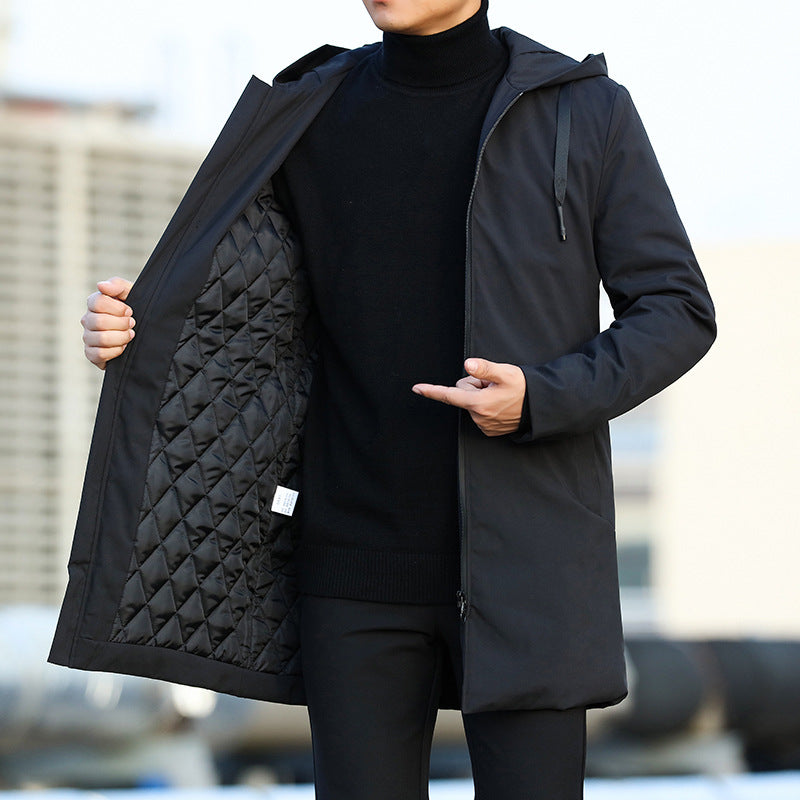 Abrigo largo impermeable de invierno para hombre – cálido con capucha ajustable