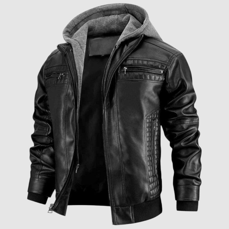 Chaqueta de moto retro para hombre con capucha – estilo urbano con cremallera