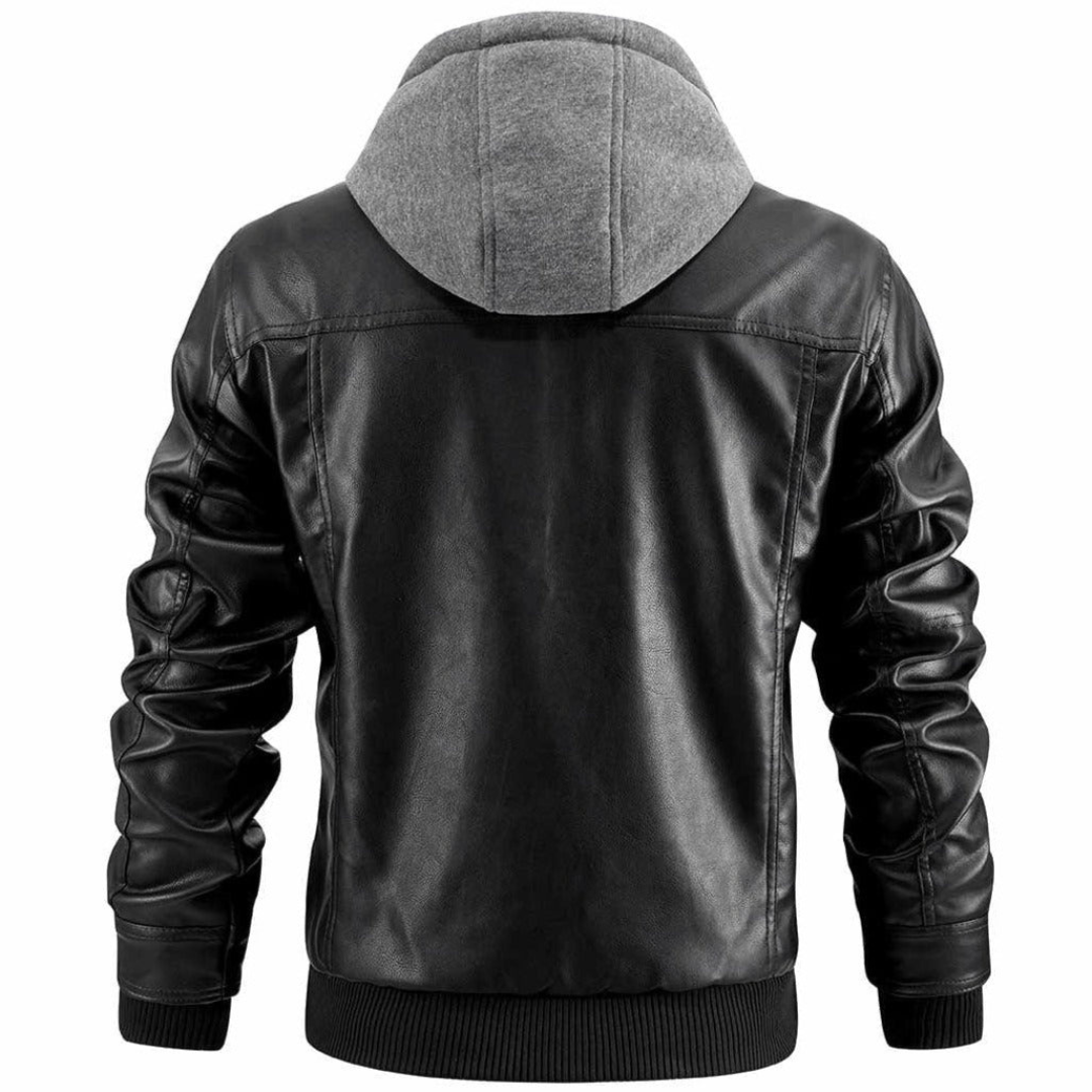 Chaqueta de moto retro para hombre con capucha – estilo urbano con cremallera