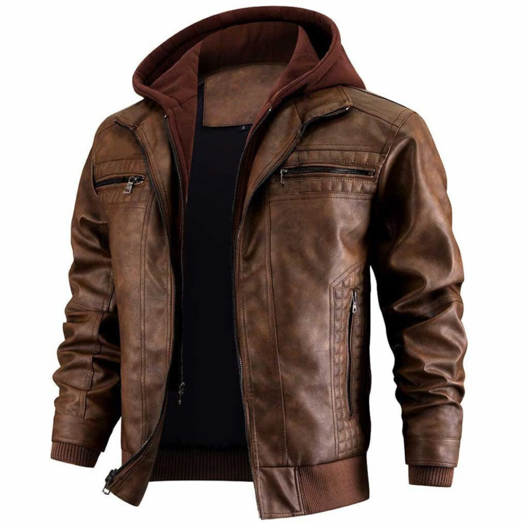 Chaqueta de moto retro para hombre con capucha – estilo urbano con cremallera