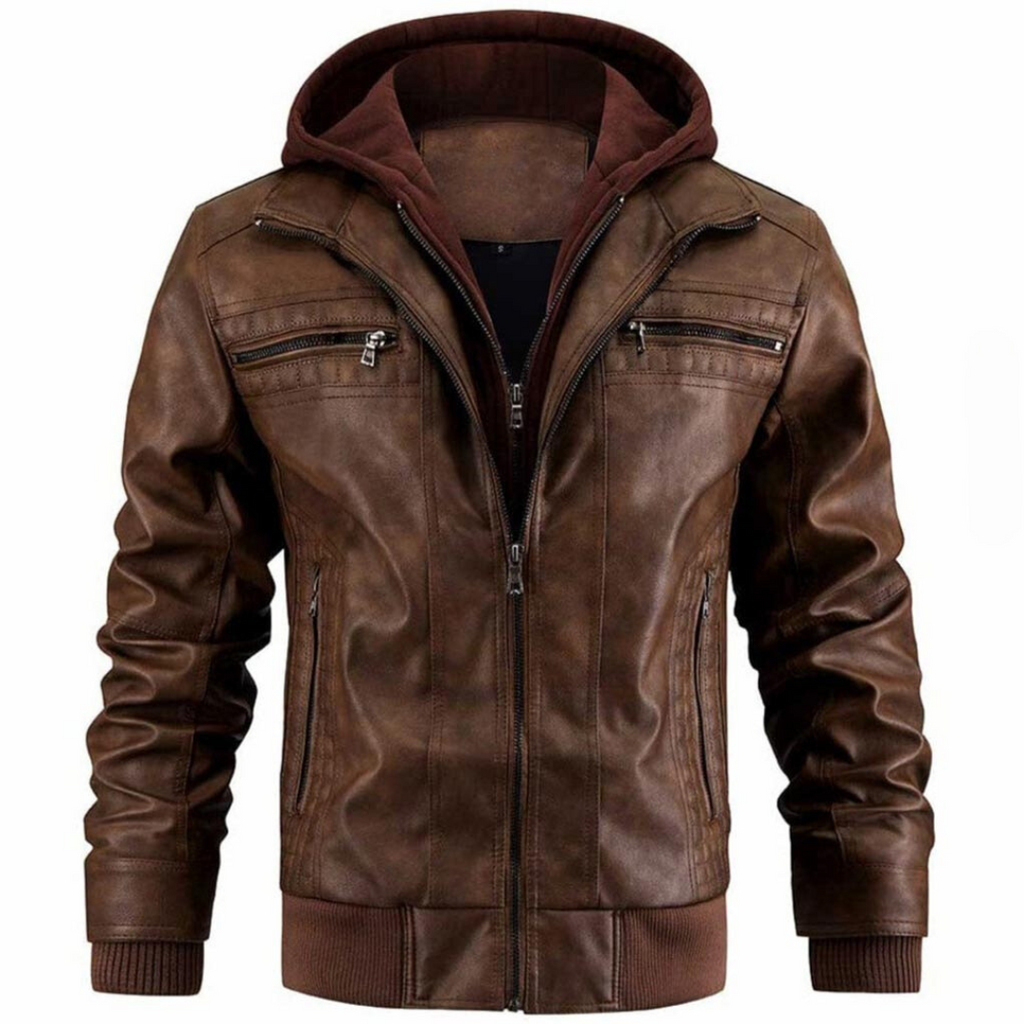 Chaqueta de moto retro para hombre con capucha – estilo urbano con cremallera