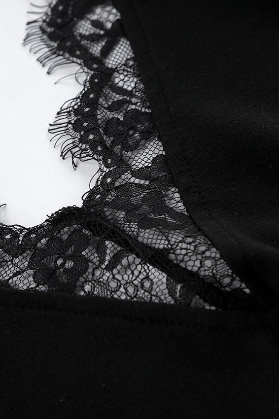 Vestido mini ajustado de manga larga con ribete de encaje Nora