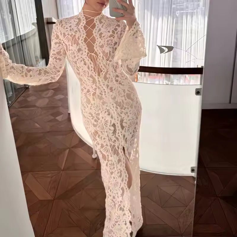 Vestido Rachel de encaje francés con lazo