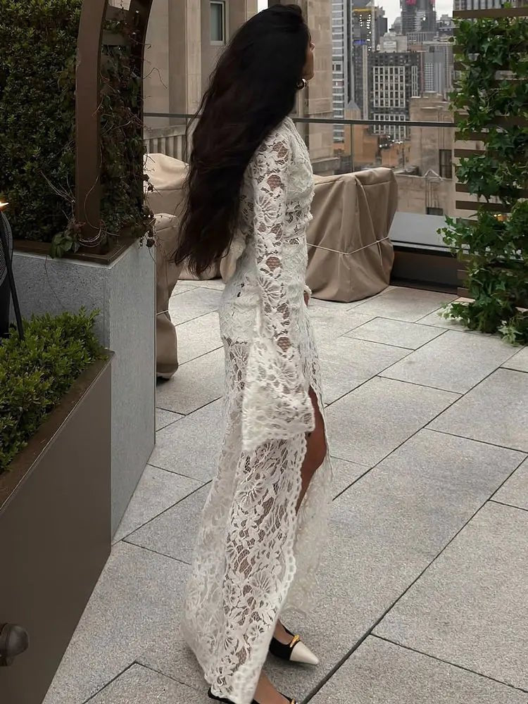 Vestido Rachel de encaje francés con lazo