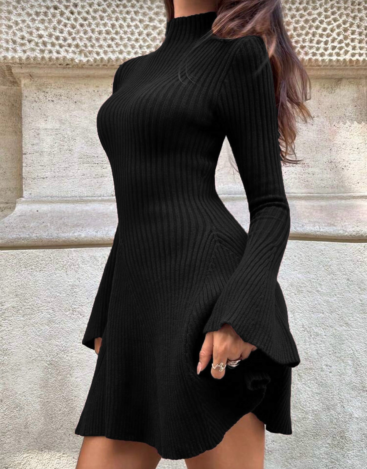 Vestido suéter acanalado Kelly con mangas campana