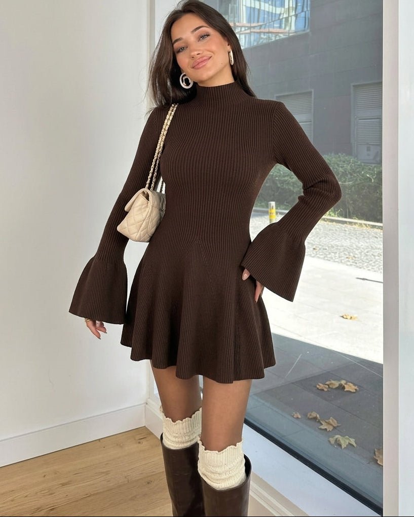 Vestido suéter acanalado Kelly con mangas campana