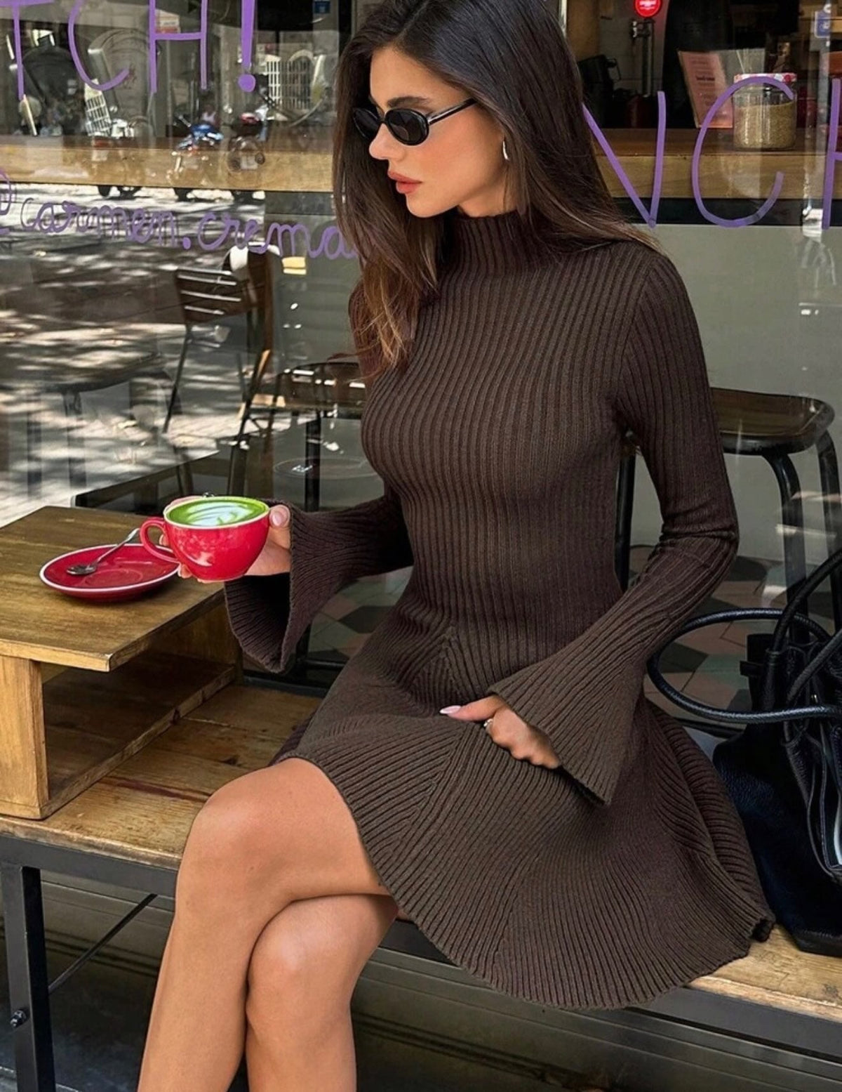 Vestido suéter acanalado Kelly con mangas campana