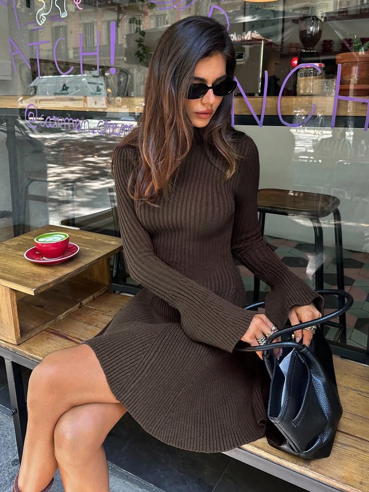 Vestido suéter acanalado Kelly con mangas campana