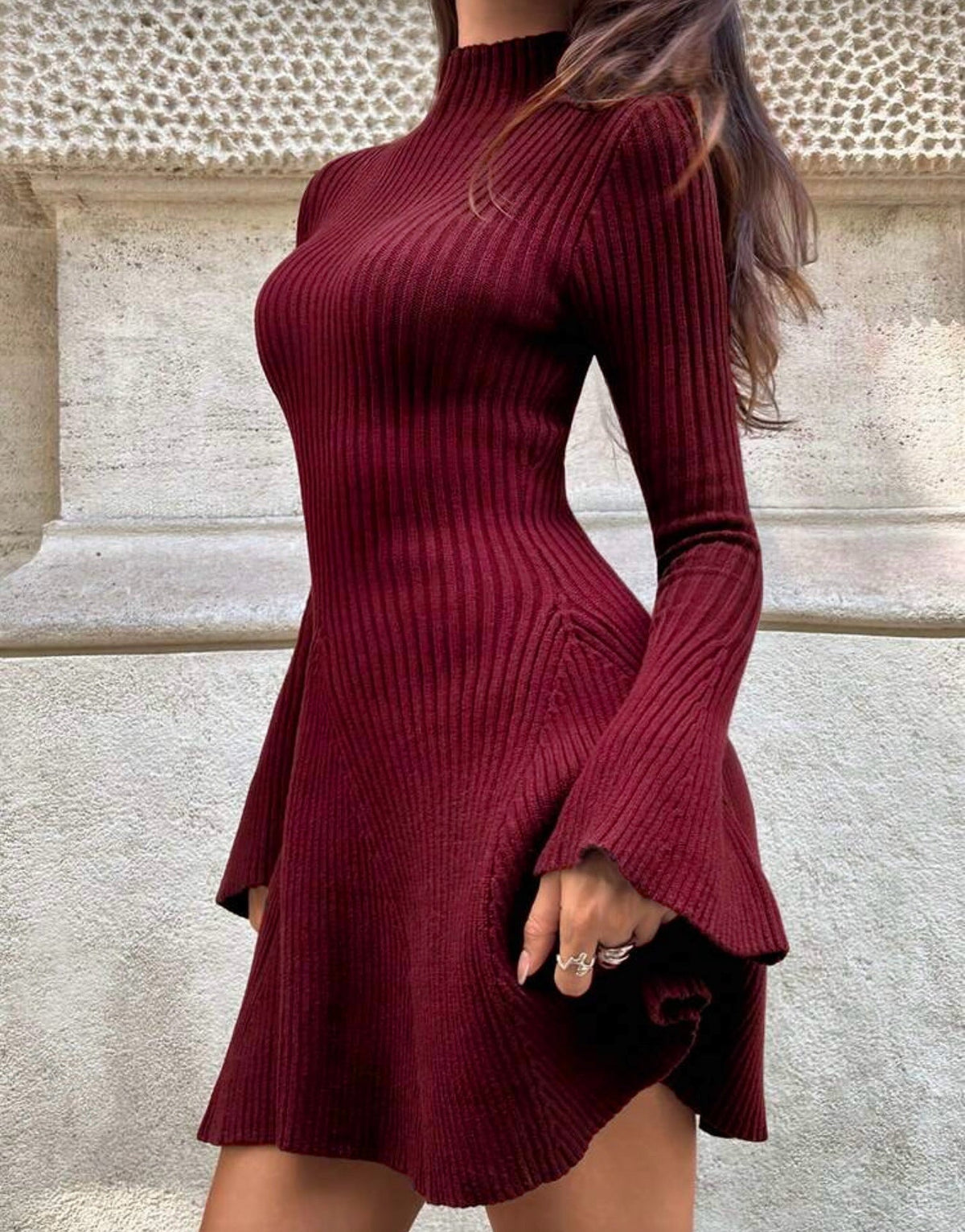 Vestido suéter acanalado Kelly con mangas campana